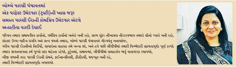 હું મર્ઝબાન એરચશા વાડીયા (ઉમરગામવાલા) દવિએર પારસી જરથોસ્તી અંજુમનના પ્રેસિડન્ટને નાતે મારો પર્સનલ મત આપું છું.