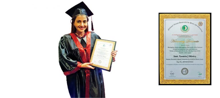 Yasmin Mistry  Conferred Doctorate In ‘Women Entrepreneurship And Welfare’