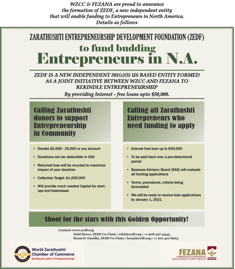 Zarathushti Entrepreneurship Development Foundation (ZEDF) To Fund Budding Entrepreneurs In North America