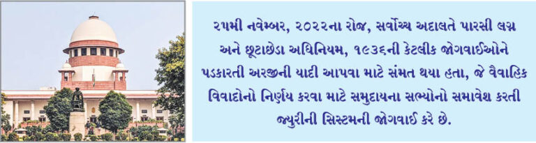 સુપ્રીમ કોર્ટ આગામી વર્ષે પારસી વૈવાહિક વિવાદો માટે જ્યુરી સિસ્ટમ સામેની અરજીની યાદી આપવા સંમત છે